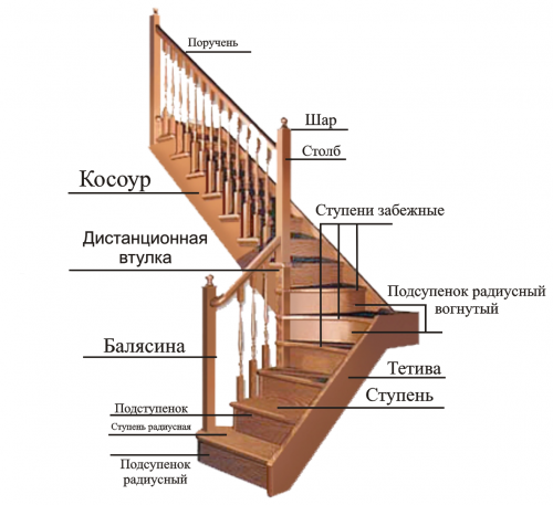 Лестница с указанием структурных частей